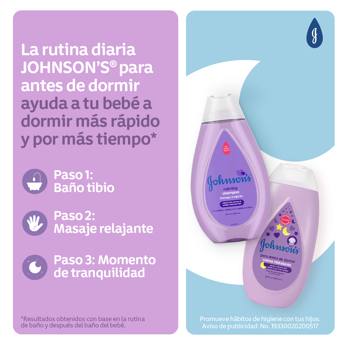 JOHNSON’S® shampoo para antes de dormir
