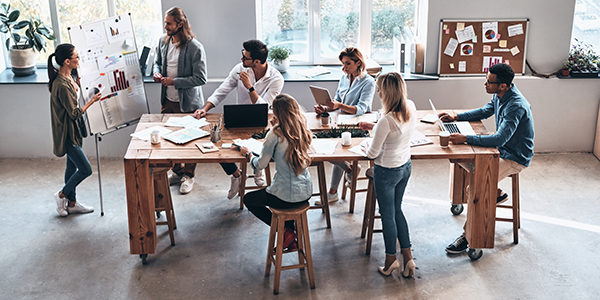 A team in a shared work space