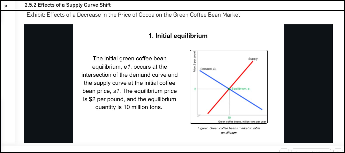 Slideshow screen showing text and a graph explaining initial equilibrium