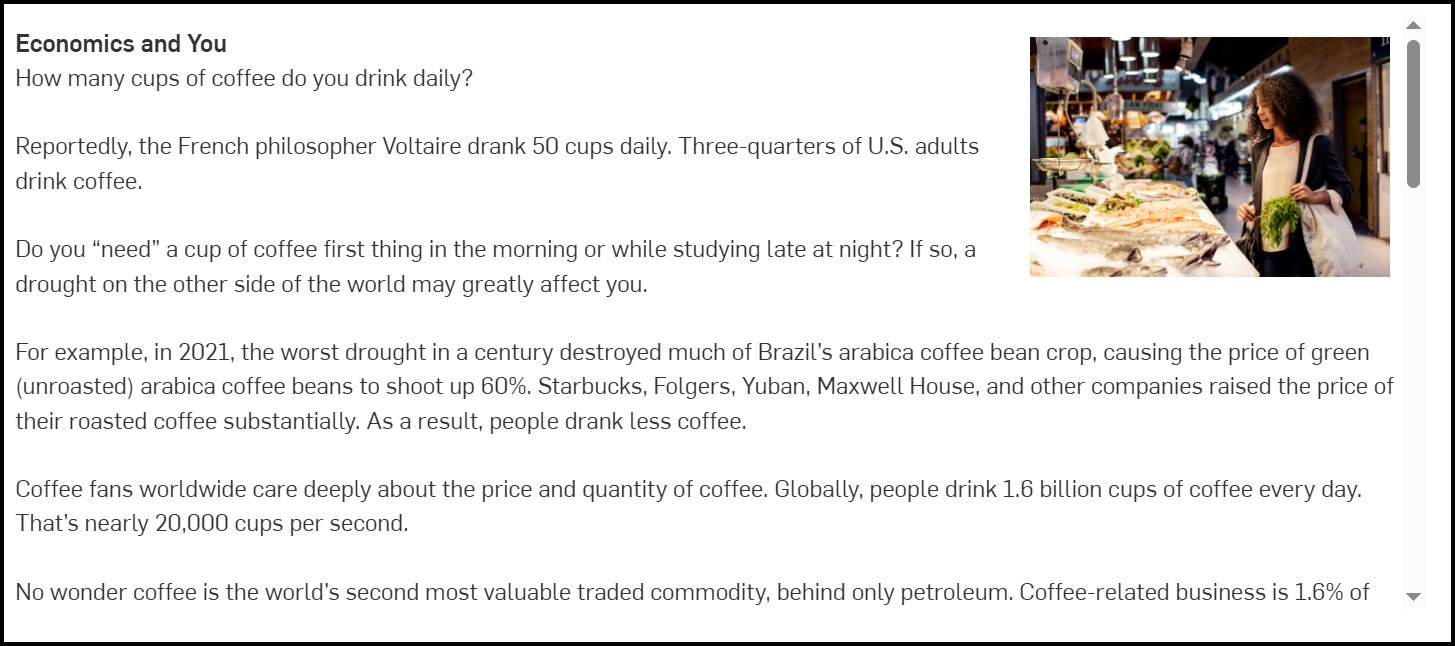 Screenshot of Principles of Economics Economics and You feature