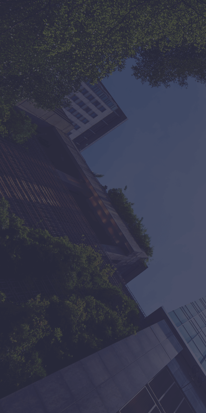 City building with trees