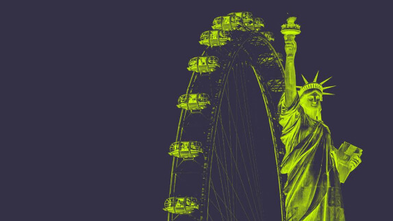 Photo of famous landmarks on dark background