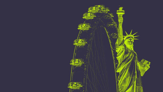 Photo of famous landmarks on dark background