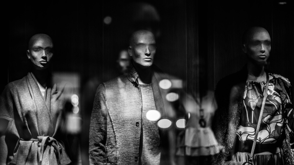 Black and white image of mannequins