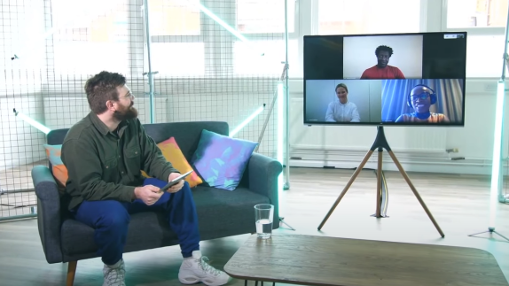 Person hosting a discussion