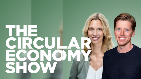 two people with green background and circular economy show written in text