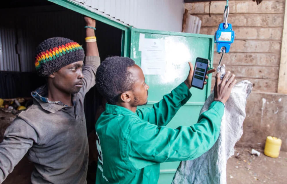 People weighing a product