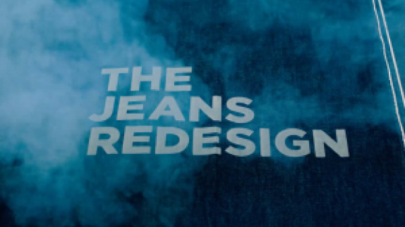 The Jeans Redesign logo on jeans