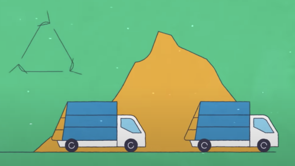 Illustration of two vans at landfill 