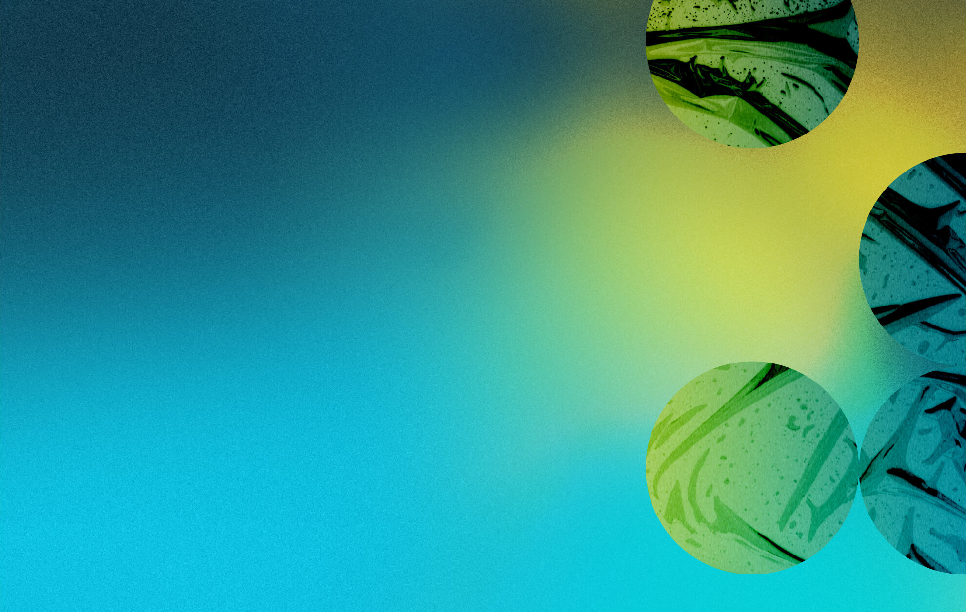 Gradient background with circles overlayed that have a close up picture of plastic packaging inside.