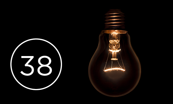 Lightbulb on dark background with number 38