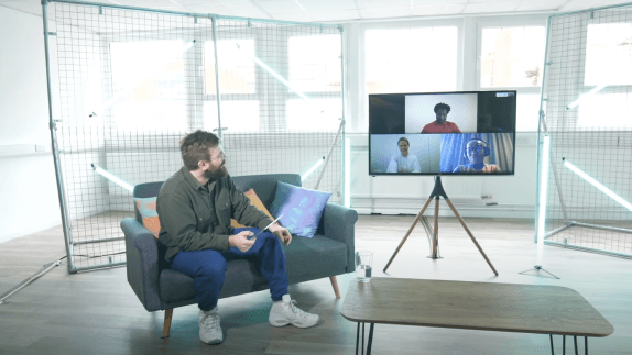 Person hosting a discussion