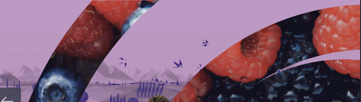 A background with abstract images and images of fruit. 