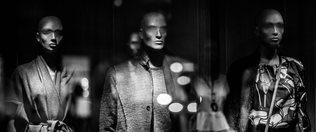 Black and white image of mannequins