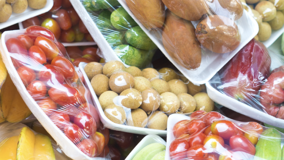 Images of food covered in plastic