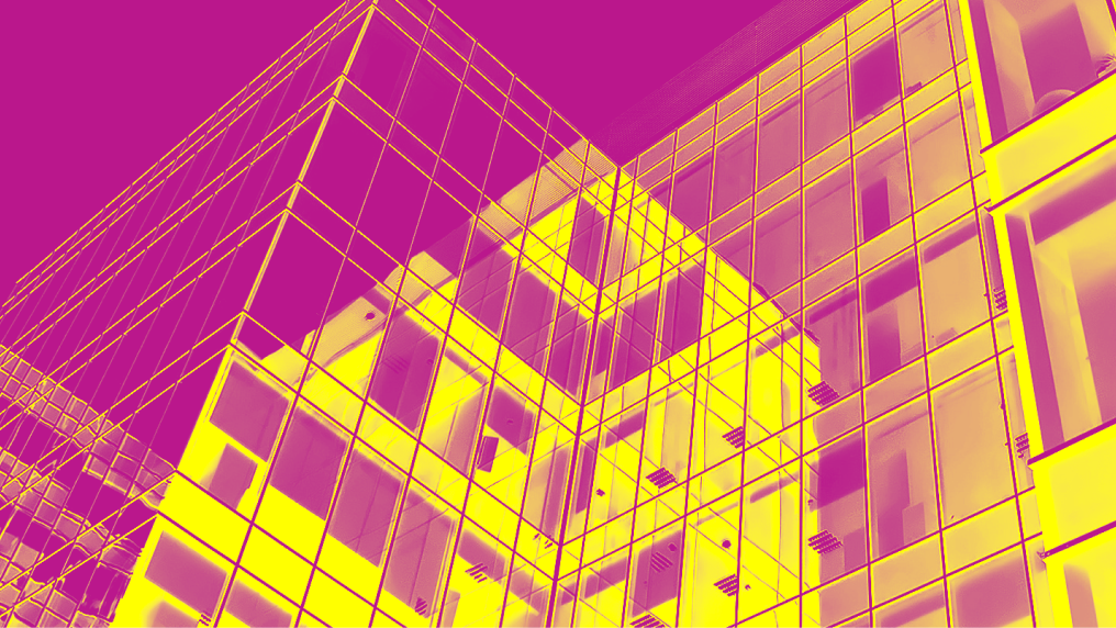 Abstract image of yellow buildings on purple background