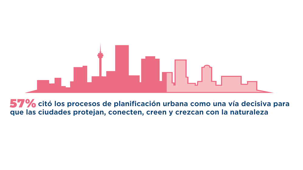 An infographic showcasing how 57% of cited city planning processes as a decisive way for cities to protect, connect, create and grow with nature.