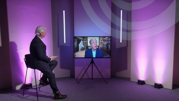 Event host holding a discussion