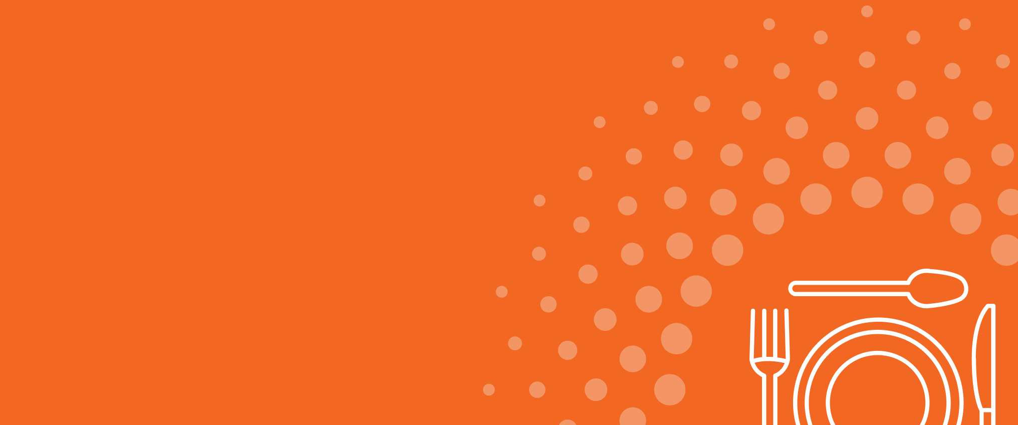 dots on orange background with plate and cutlery illustration