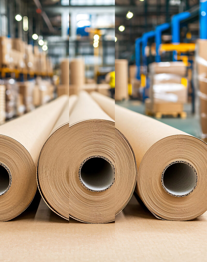 Rolls of paper ready for paper based packaging