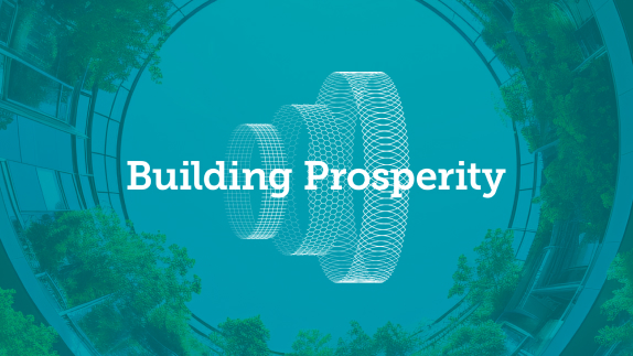 Building Prosperity, abstract image of a circular building looking to the sky