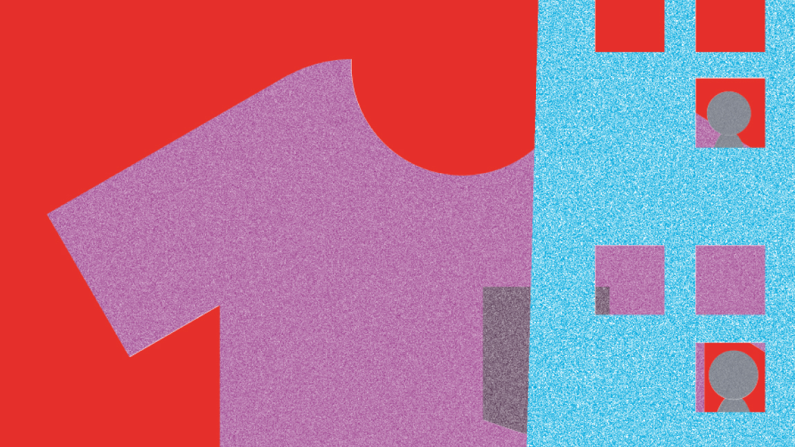 illustration of clothing and a city building