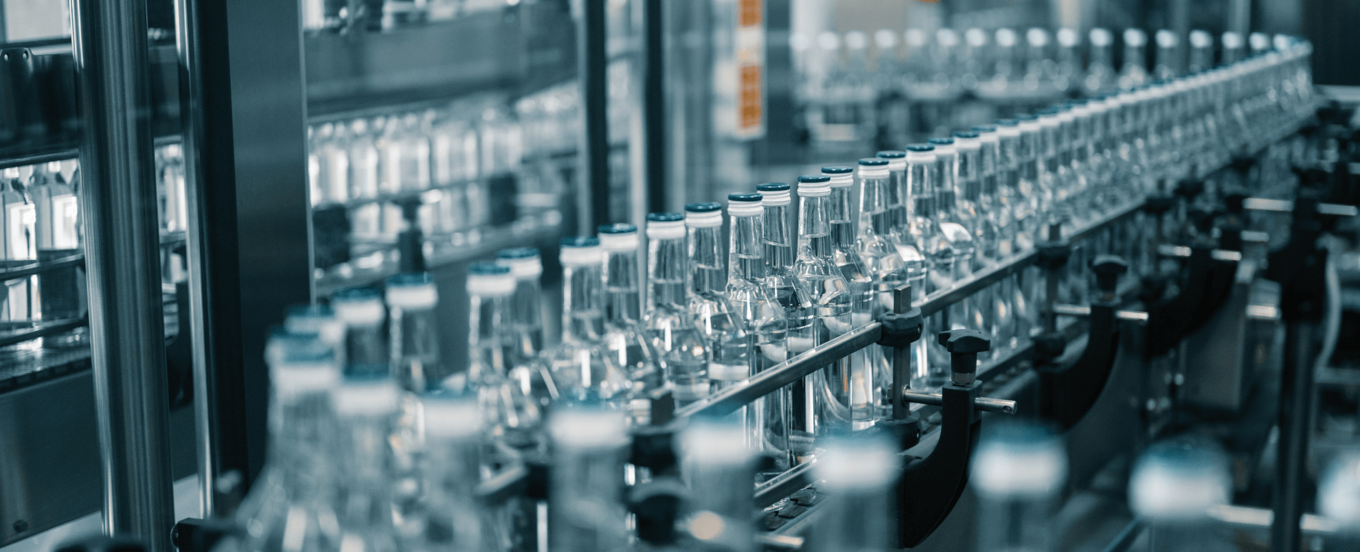 Glass bottles on a conveyor belt