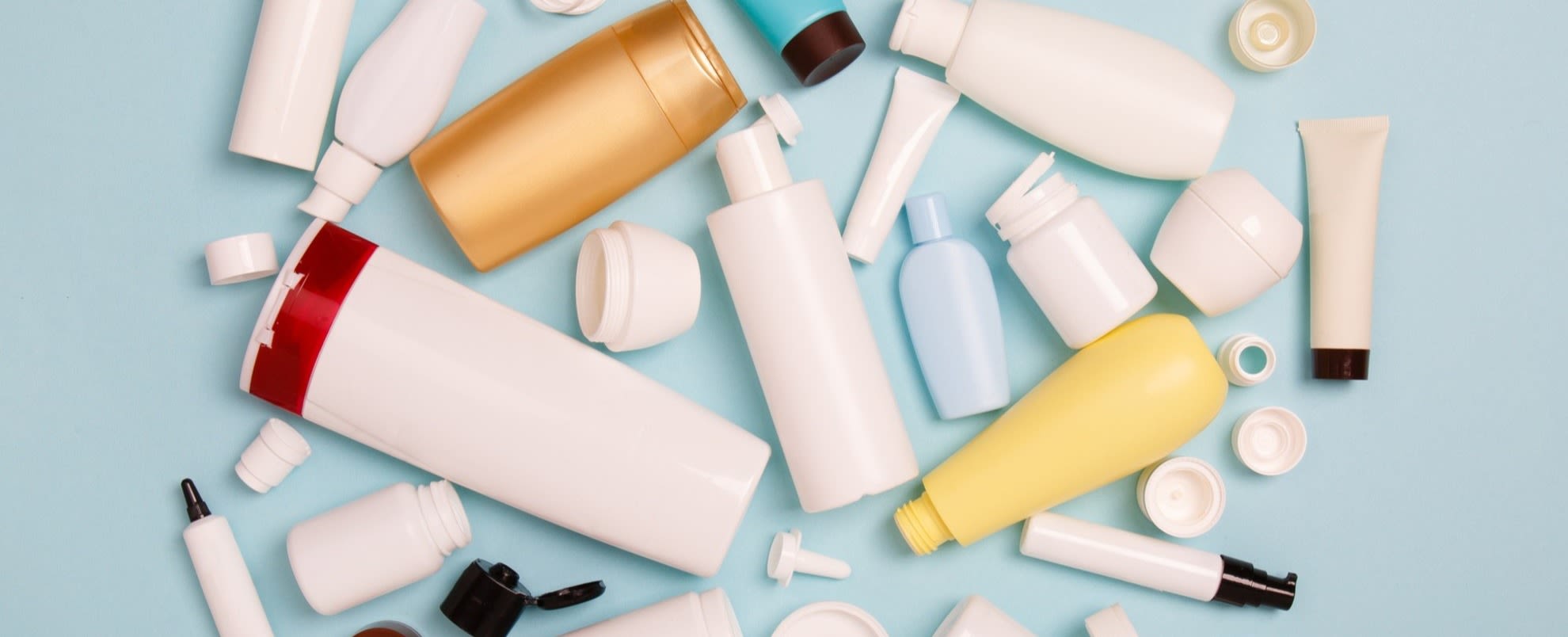 Separate collection of sorted HDPE bottles from cosmetics for recycling. 