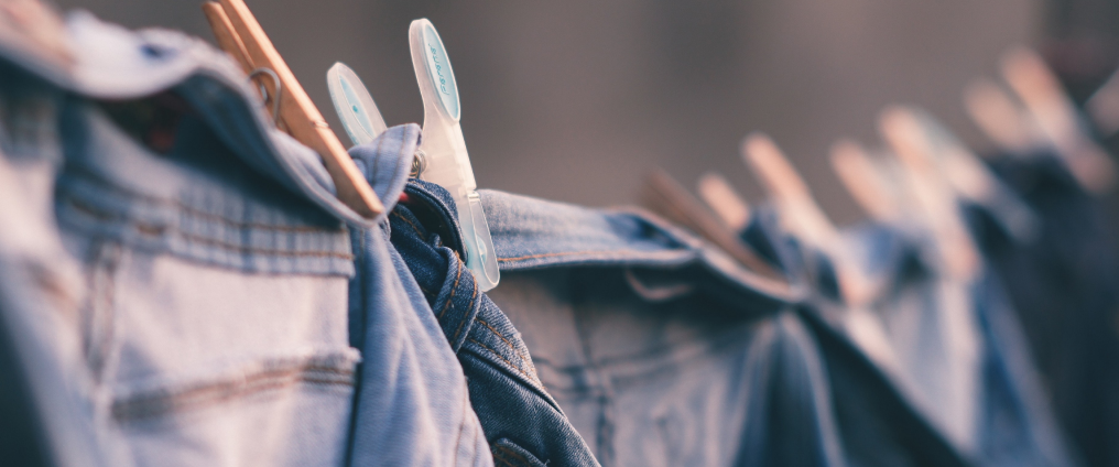 Jeans hanging on washing line