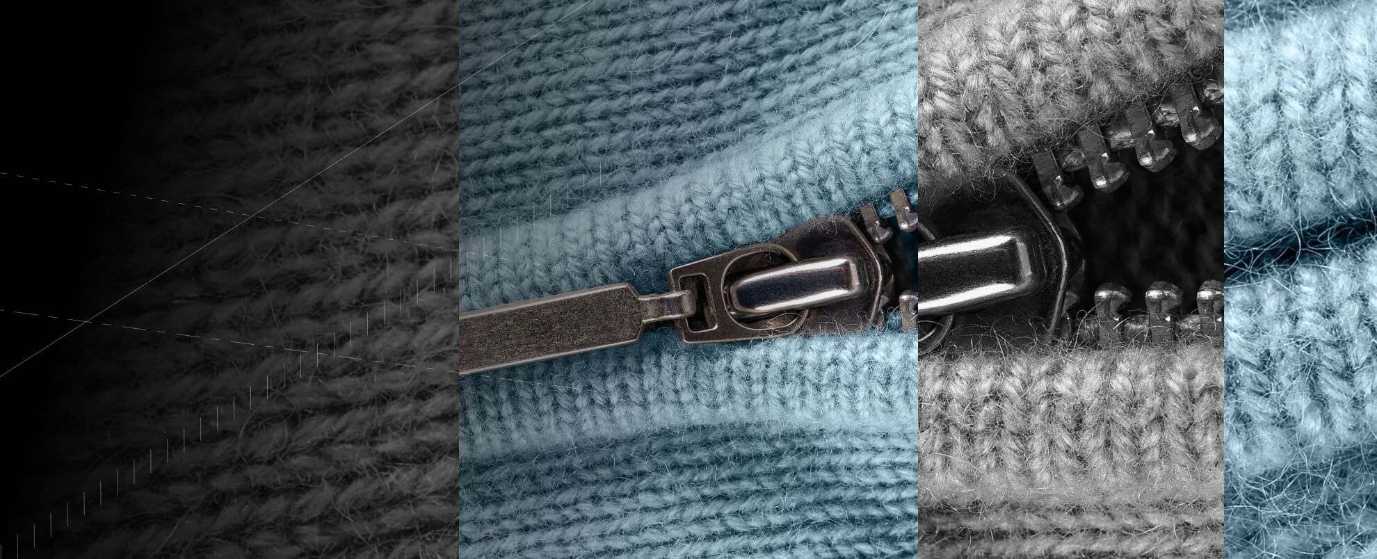 A zipper on a knitted jumper