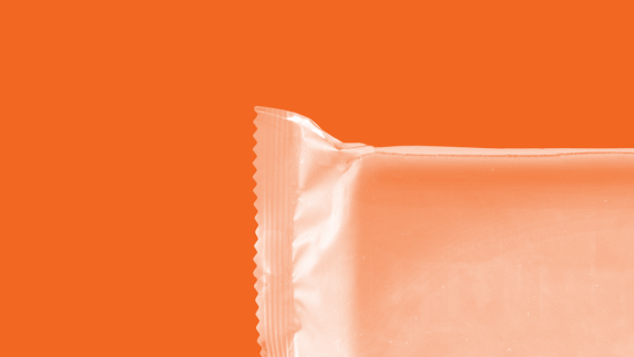 plastic packaging on orange background