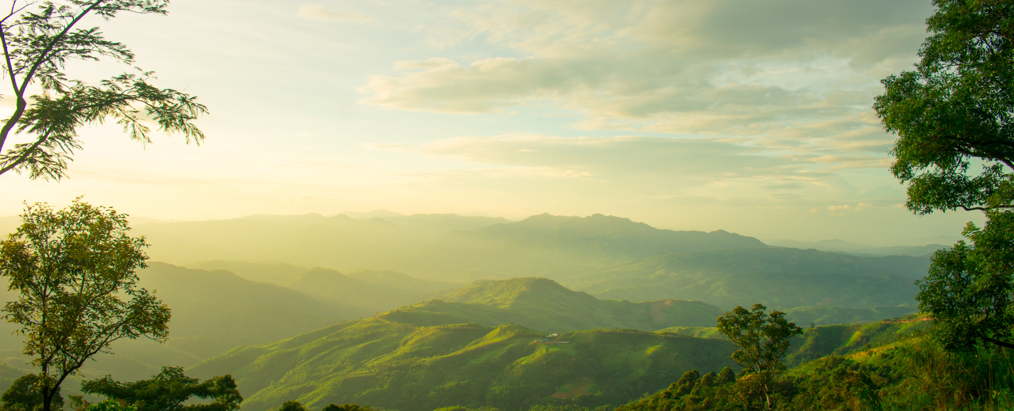 The longitudinal mountains and the setting sun and the forest on Doi Tung