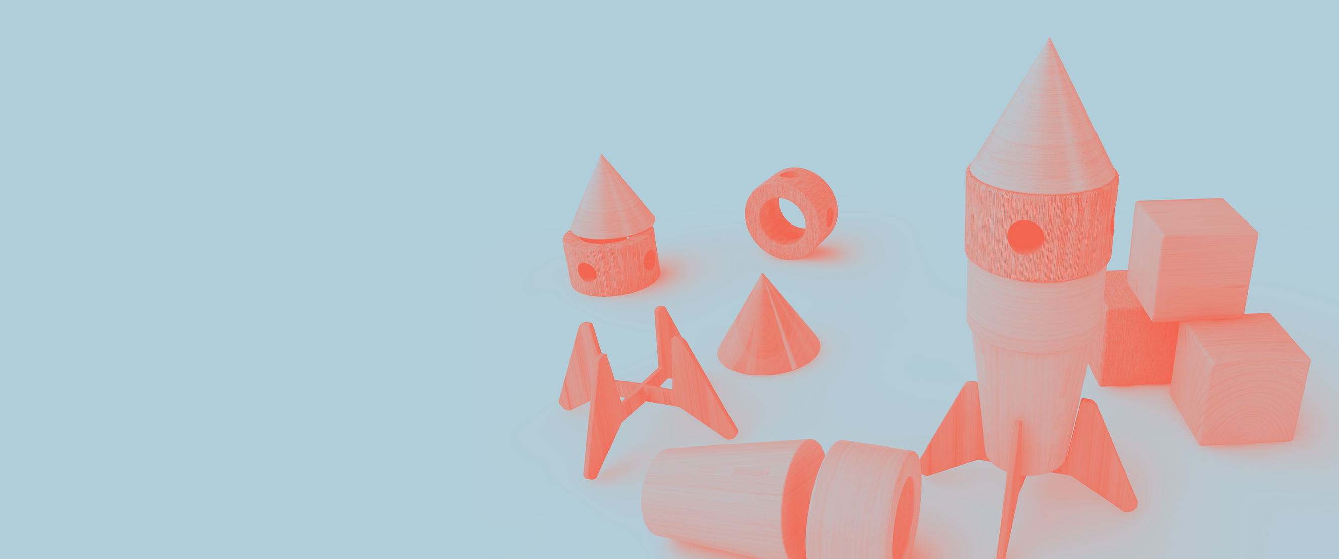 Orange Rockets on Blue Background