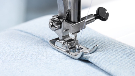 Sewing machine with blue cloth