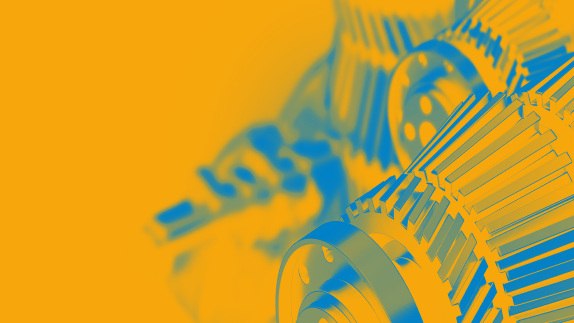 close up image of machinery on yellow background