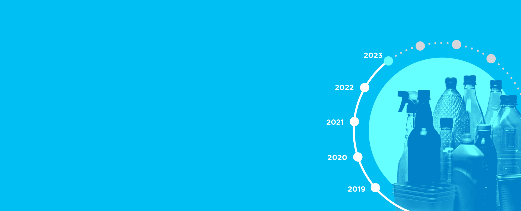 picture of plastic bottles with a list of annual dates circling the bottles