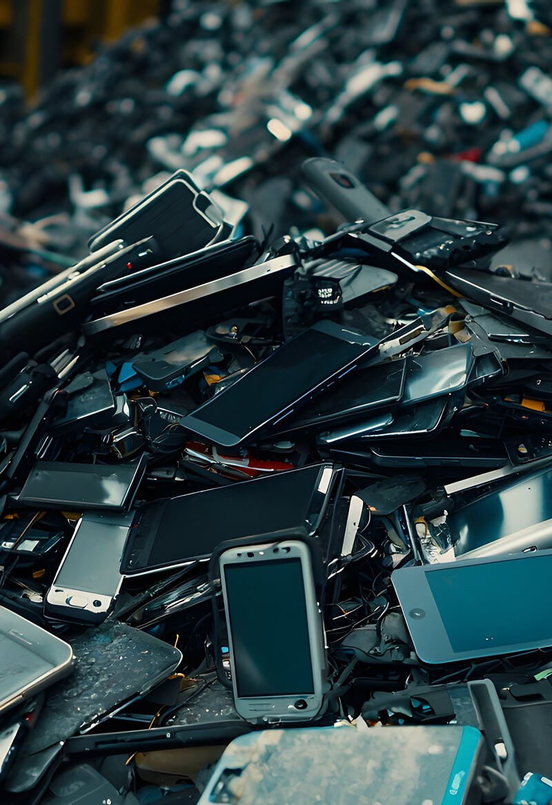 Old mobile phones in a pile waiting for collection