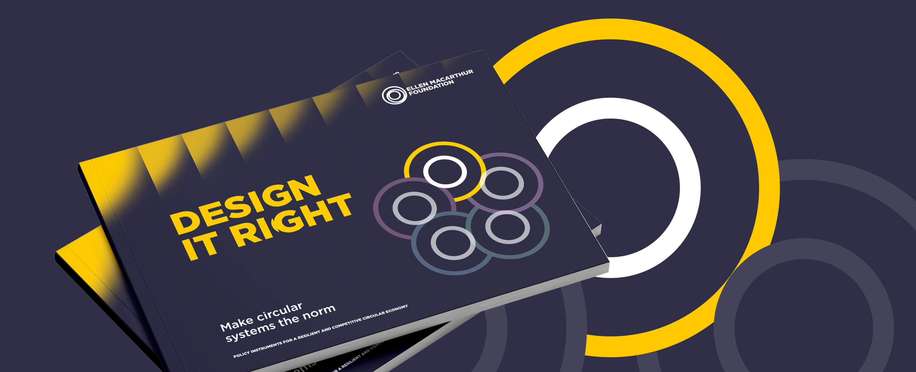 UPG brief "design it right" report cover on core grey background with coloured circles