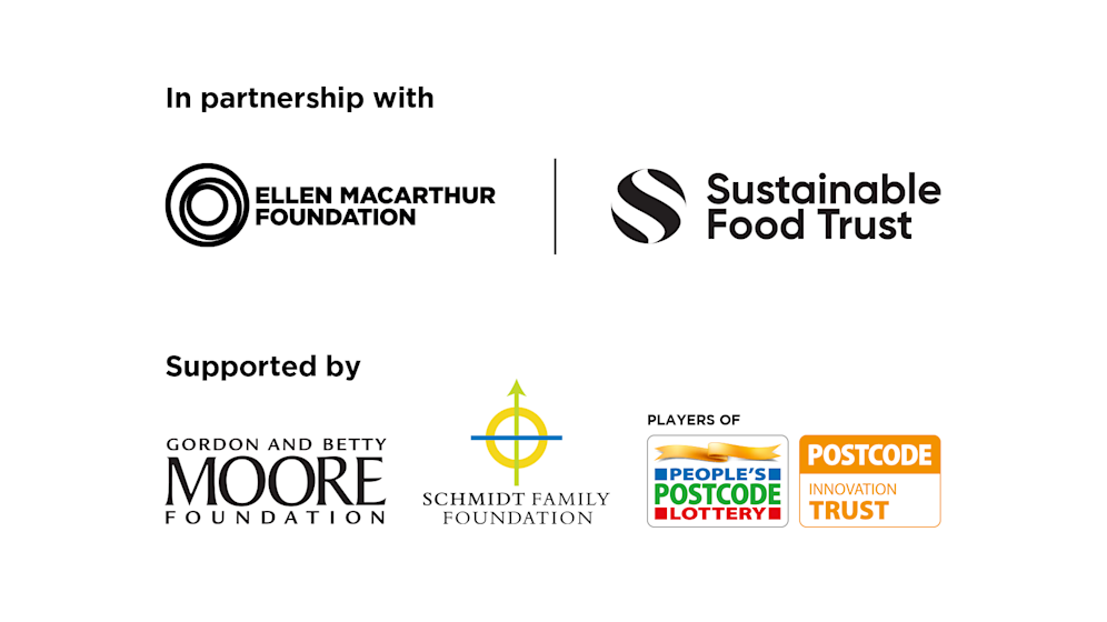 Ellen MacArthur Foundation, Sustainable Food Trust, Gordon & Betty Foundation, Schmdt Family Foundation and People Postcode Lottery logos