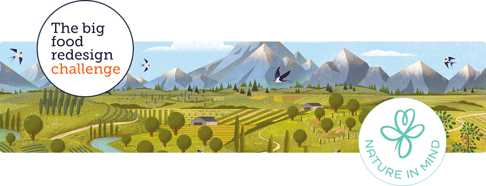 Illustration of fields and mountains