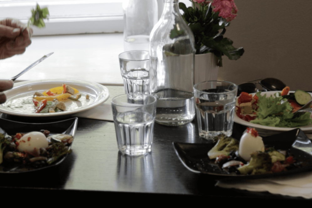 Photo of a table with food and drink