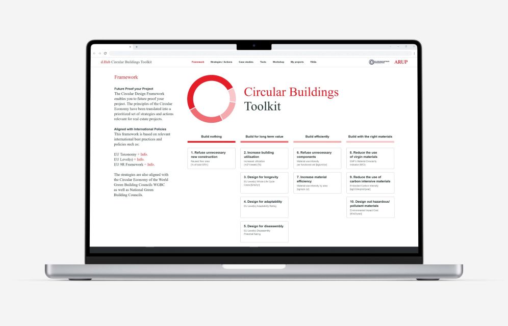 Image of Laptop showing Arup's Circular Buildings Toolkit