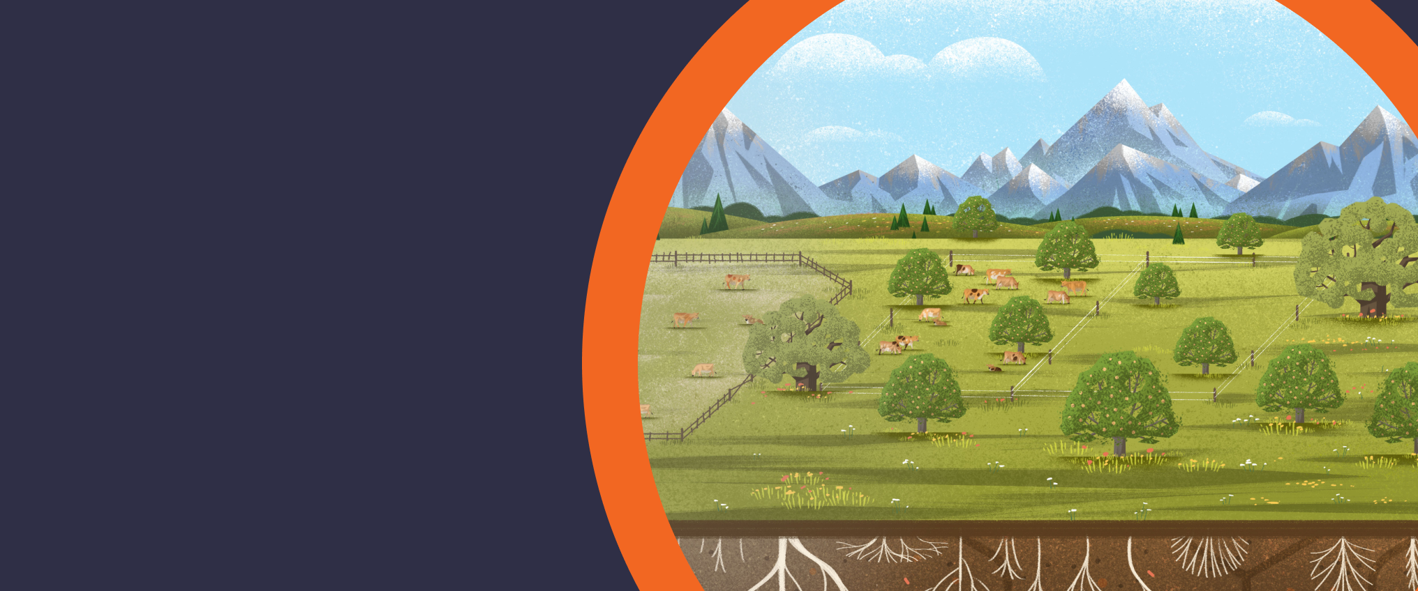 illustration of fields and mountains