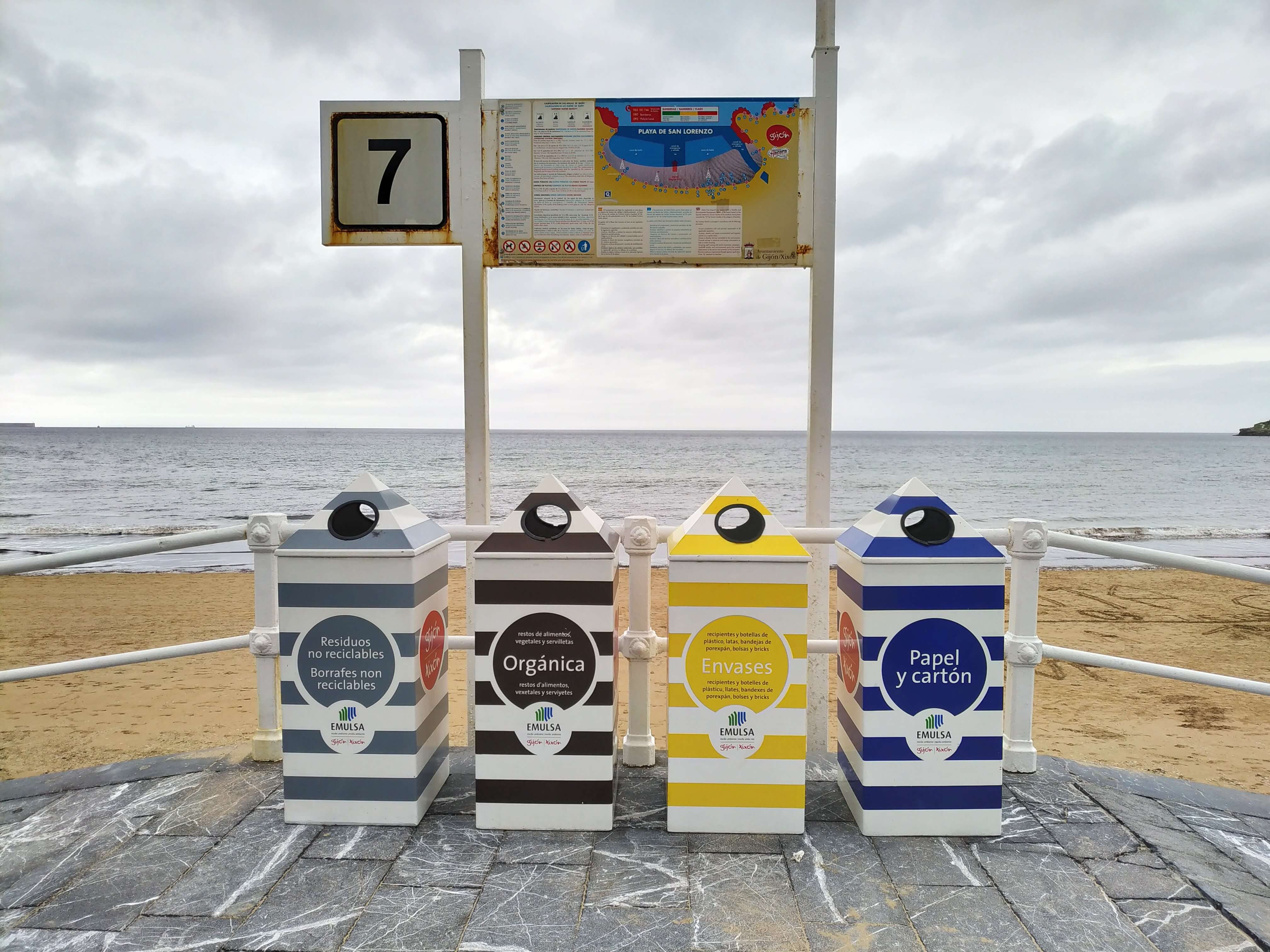 Bins in front of beach 