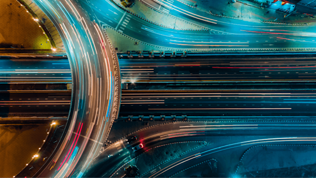 Close up of lights on a road at night