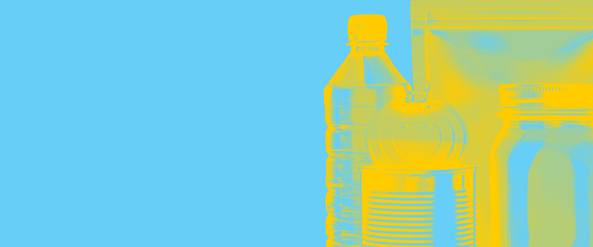 Yellow plastic products on blue background