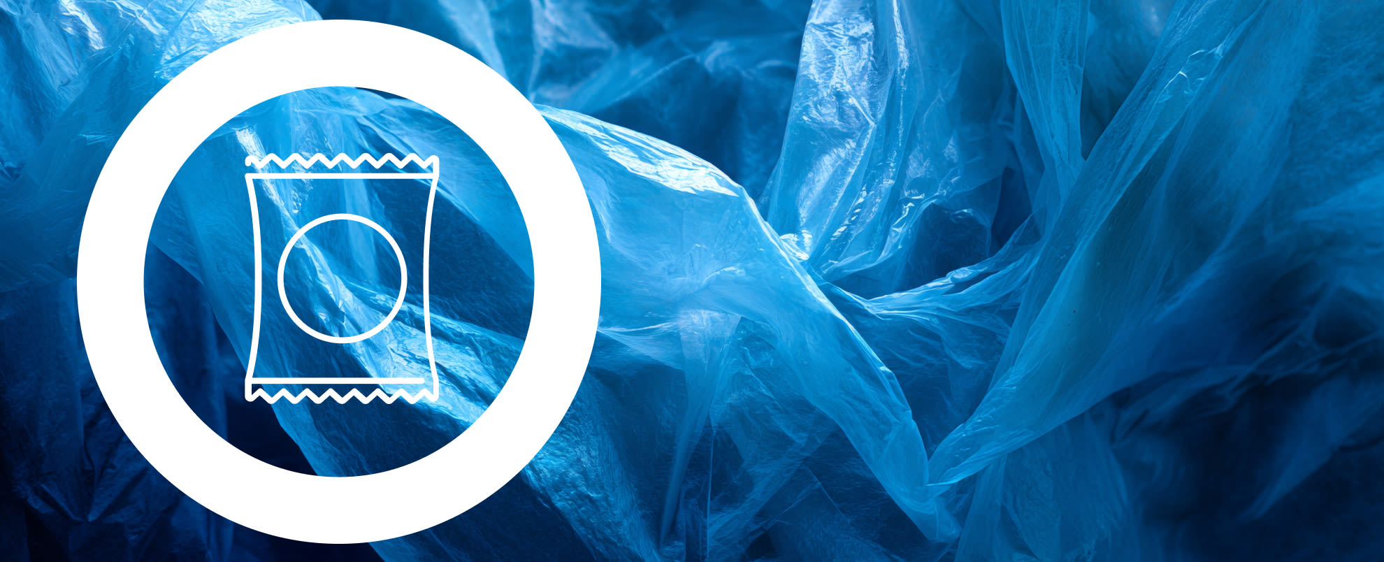 Icon of plastic packaging on a blue flexible plastic