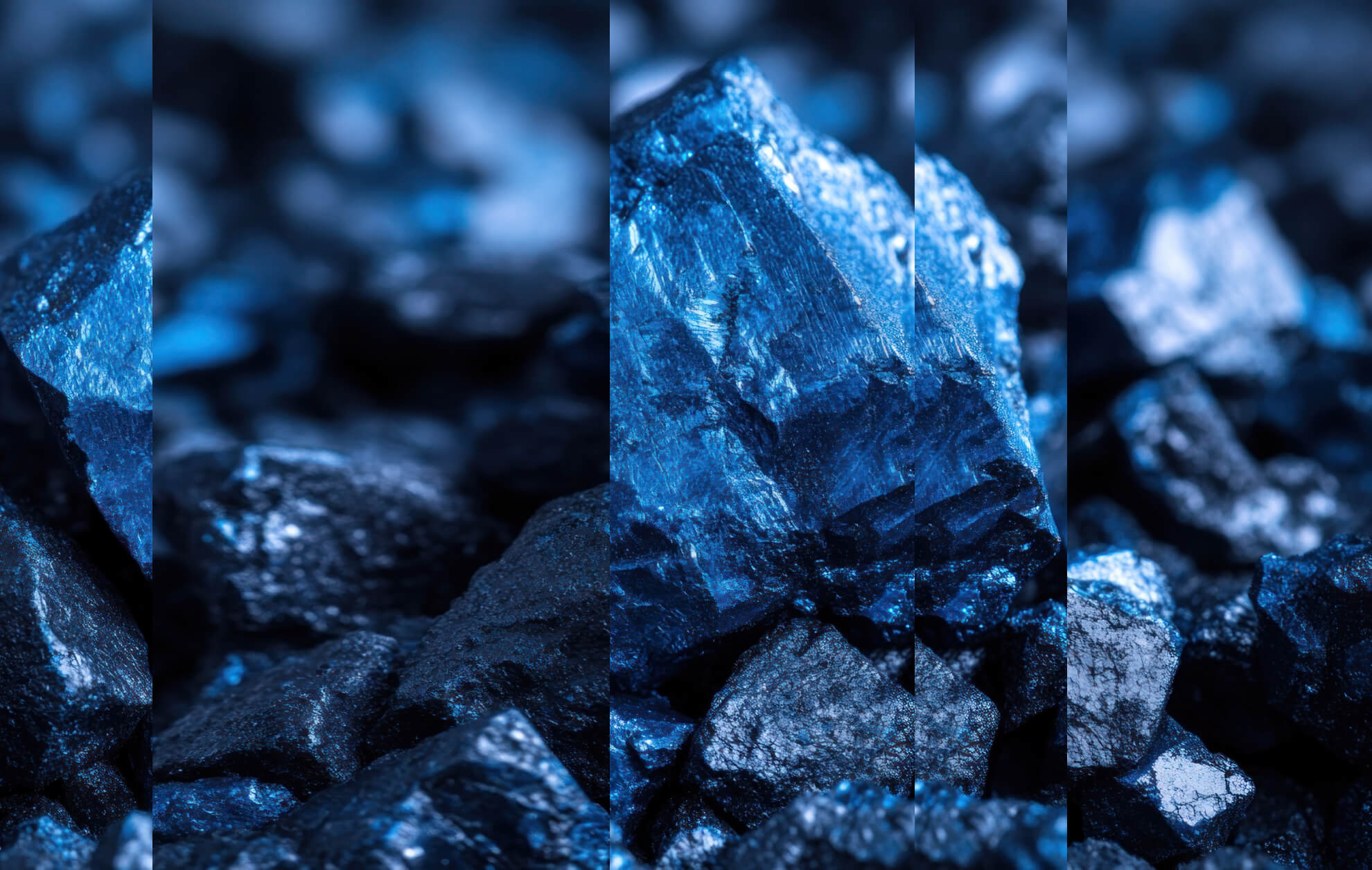 Gradient background with circles overlayed that has minerals and rocks inside.