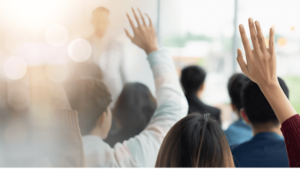 People with hands up