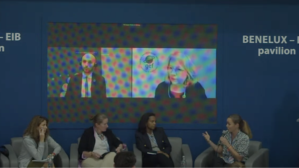 Panel of people on stage talking